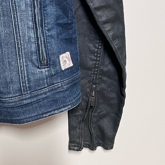 NWT Silver Jeans Denim Assymetrical Zip Two Tone Moto Jean Jacket Womens S - Picture 7 of 7